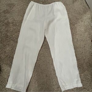 GO Silk Women’s 1X WHITE 100% Linen Classic Straight Leg Pant